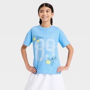 Cat & Jack Amalfi Lemon Graphic Tee Blue Girls XXL Plus Oversized NWT - 3